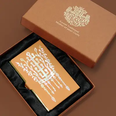 Mother-of-Pearl Lacquerware Business Card Holder (Gold Crown) Gold-Plated