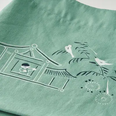 Celadon Inlay Pattern Top Handle Bag (Home and People_Celadon Blue)