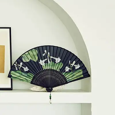 Fabric Fan (Flower and Bird Painting - Day Lily)