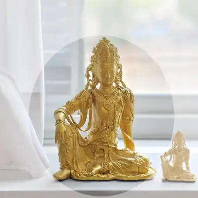Gilt-Bronze Avalokitesvara in Repose (801) Miniature 150 <New Nation, New Art: Early Joseon Art Exhibition>