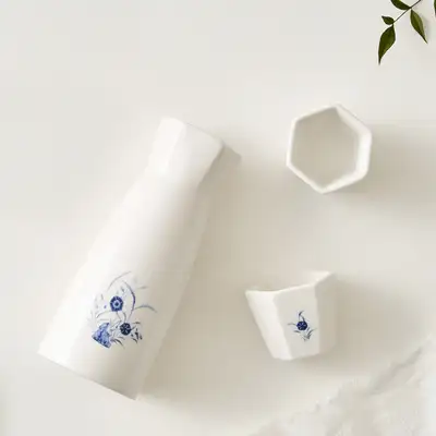 Blue and White Porcelain Ewer Set with Grass and Flower Design - National Jeonju Museum Special Product