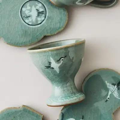 Celadon Inlay Soju Cup (Crane) - Korean Craft Design Culture Promotion Agency Collaboration