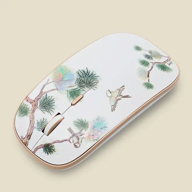 Pine Shell-Inlay Wireless Mouse (White) — 1