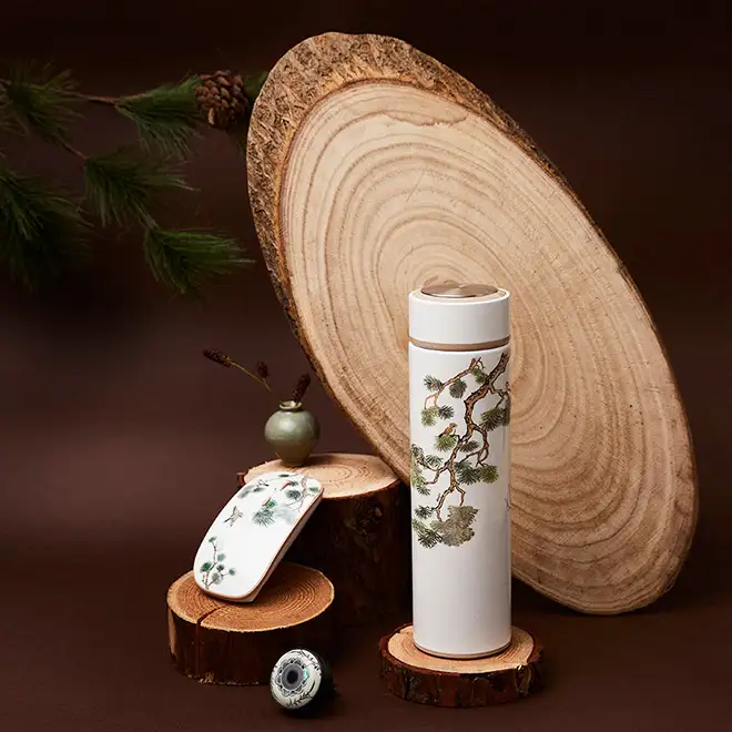 Pine Shell-Inlay Wireless Mouse (White) — 2