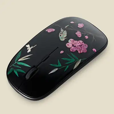 Silver Inlay and Mother-of-Pearl Wireless Mouse (Black)