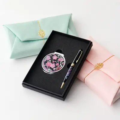 ★無料風呂敷包装★BEST 螺鈿漆器 貝殻円形手鏡 貝殻ボールペン 2種セット 外国人ギフト 韓国記念品 バイヤーギフト 伝統工芸品