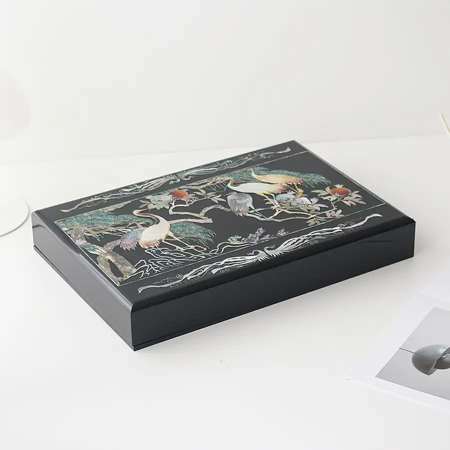 高級螺鈿漆器 原貝 貝殻箱 書類箱 松鶴 03 — 3