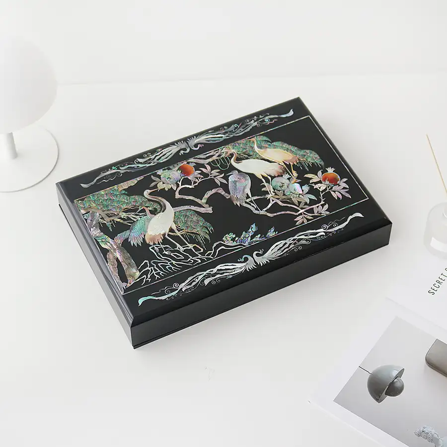 高級螺鈿漆器 原貝 貝殻箱 書類箱 松鶴 03 — 4
