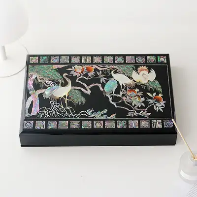 高級 螺鈿漆器 原舗 貝殻箱 書類箱 松鶴 02