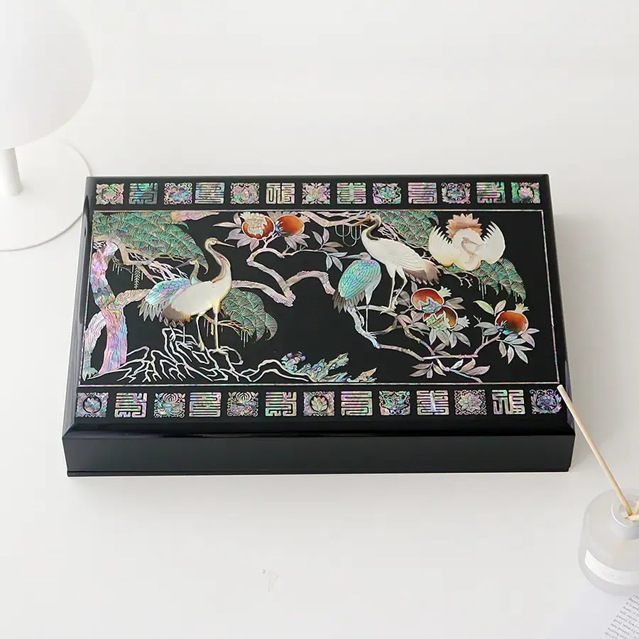 高級 螺鈿漆器 原舗 貝殻箱 書類箱 松鶴 02 — 1