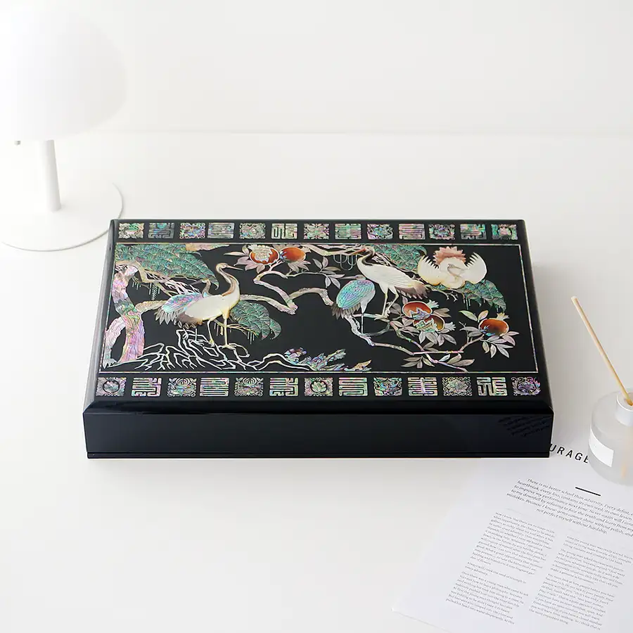 高級 螺鈿漆器 原舗 貝殻箱 書類箱 松鶴 02 — 4