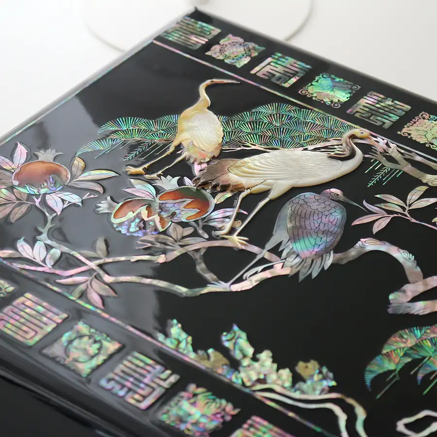 高級螺鈿漆器 原裝 貝細工箱 書類箱 松鶴 01 — 2