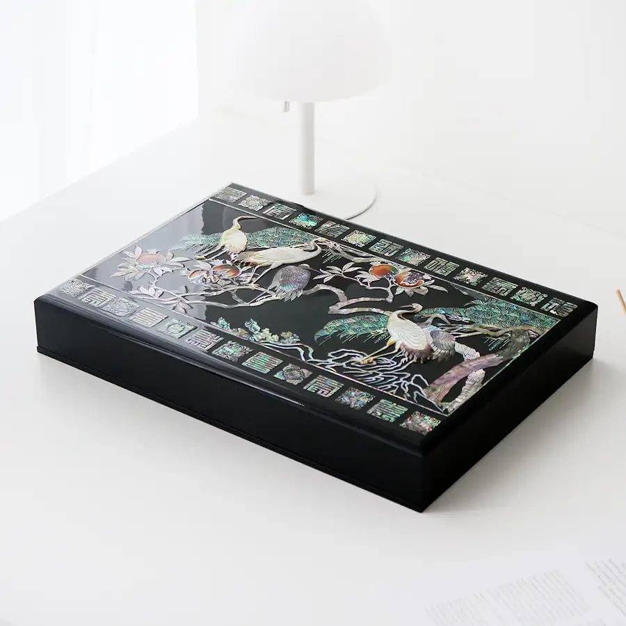 高級螺鈿漆器 原裝 貝細工箱 書類箱 松鶴 01 — 3