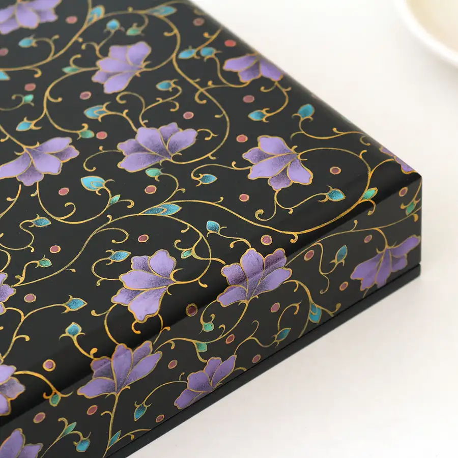 高級채화 花唐草 漆塗 貝殻細工箱 書類収納ボックス 03 — 4