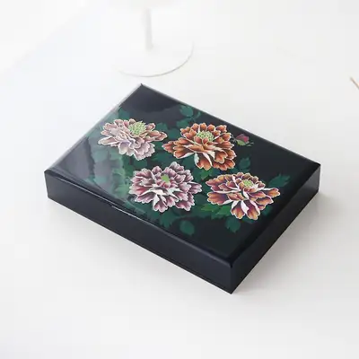 高級彩画花唐草漆螺鈿函書類函牡丹