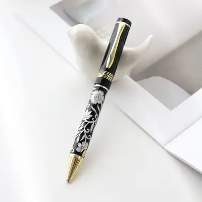 螺鈿漆器 格子花唐草 貝殻ボールペン ブラック（下部貝殻）