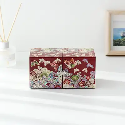 高級螺鈿漆器 蝶菊双合 大型 秘密自貝宝石箱 自貝箱 アクセサリー収納箱