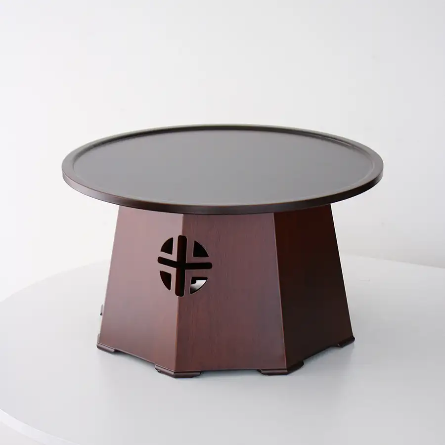 麻布製 高さのある円形小盤 茶卓 45センチ — 2