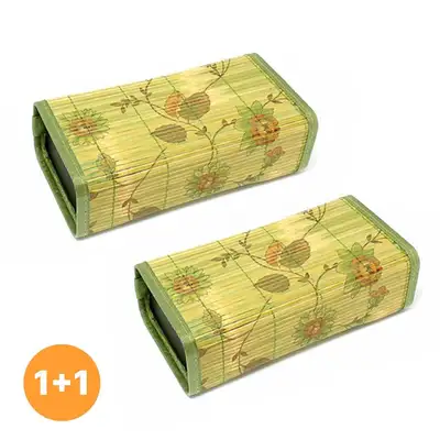 1+1 Bamboo Flower Blue Tile Square Pillow (Cool Summer Breathable Pillow for Camping, Hospital, Health Pillow, Neck Pillow, Filial Piety Gift)
