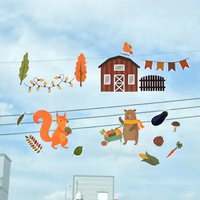 ウィンドウステッカー リス | 窓デコ ポイント ガラス窓 カフェ 秋 アクティビティ