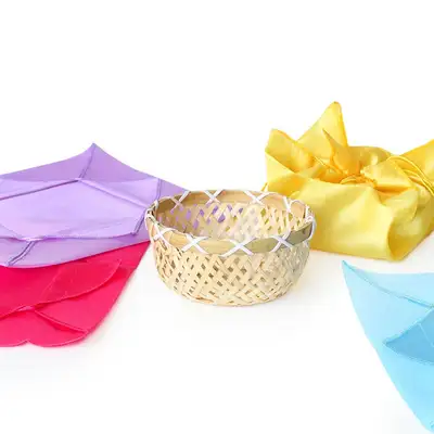 Bamboo Round Rice Cake Basket with Cloth Wrap Set (Songpyeon Gift Wrapping Holiday Chuseok Rice Cake Making Group Gifts)
