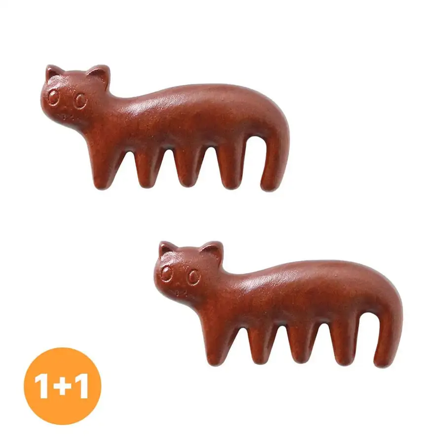 1+1 ウッド猫グアシャ（木製ハンドプレッシャー頭皮足マッサージスティック 携帯用経絡マッサージ棒 健康ギフト） — 1