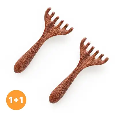 1+1 Wood Deer Antler Gua Sha Tool (Hand Acupressure Scalp Foot Massage Stick Portable Meridian Health Wellness Gift)