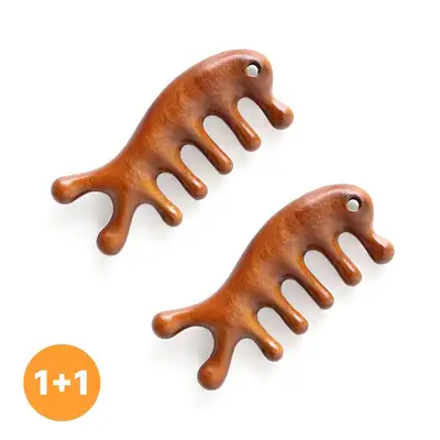 1+1 Wood Seahorse Gua Sha Tool (Wooden Hand Acupressure Scalp Foot Massage Stick Portable Meridian Health Wellness Gift)