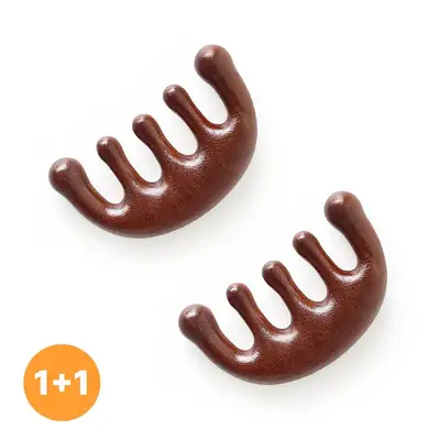 Wood Half-Moon Gua Sha 1+1 Set (Wooden Hand Acupressure Tool Scalp Foot Massage Stick Portable Meridian Health Wellness Gift)