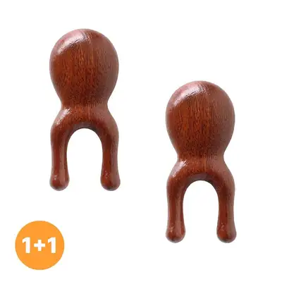 1+1 Wood Octopus Gua Sha (Wooden Hand Reflexology Tool Scalp Foot Massage Stick Portable Meridian Health Wellness Gift for Grandparents)