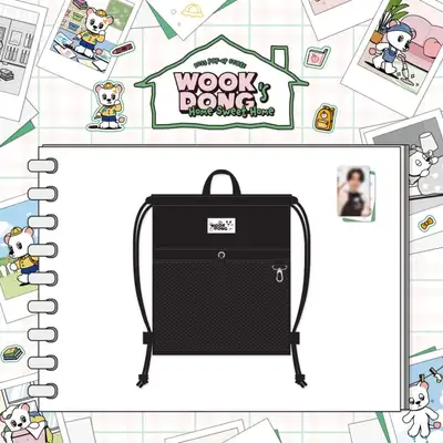 イ・ドンウク(LEE DONG WOOK) - [WOOKDONG'S HOME SWEET HOME] MD 28. 手書きイラスト ラベル ストリングバッグ (DOODLE LABEL STRING BAG)