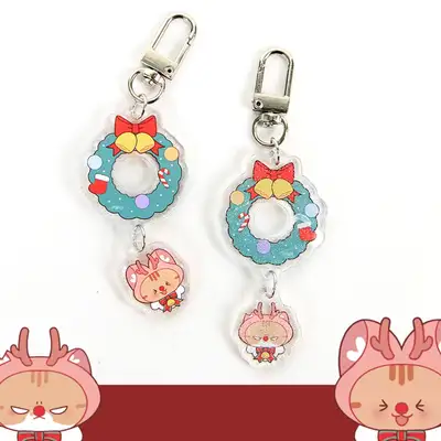 【アオンアオン】キラキラ輝く!! 2段パール アクリルキーリング 2種
