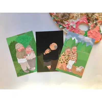 Illustrated Couple Postcard Set of 3