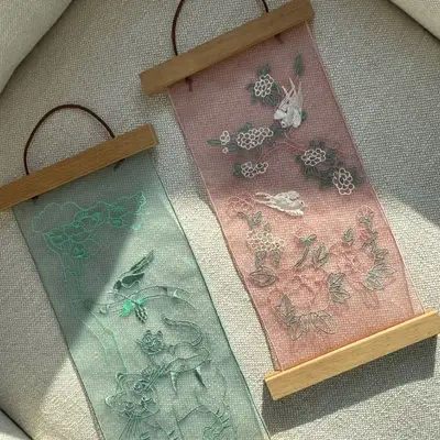 [Igamgak] Magpie and Flower / Bird and Flower Ramie Embroidery Poster