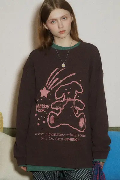 ワッフルロングスリーブTee_ブラウン