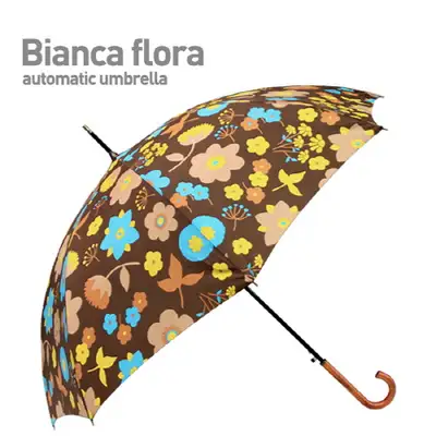 BIANCA FLORA (Brown) Automatic Long Umbrella