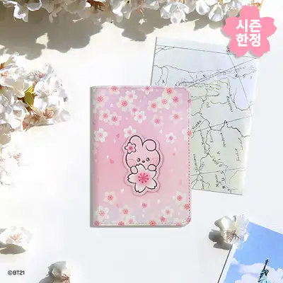 BT21レザーパッチ パスポートカバー S [チェリーブロッサム] - クッキー(COOKY)