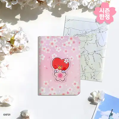 BT21 レザーパッチ パスポートカバー S [チェリーブロッサム] - タタ(TATA)