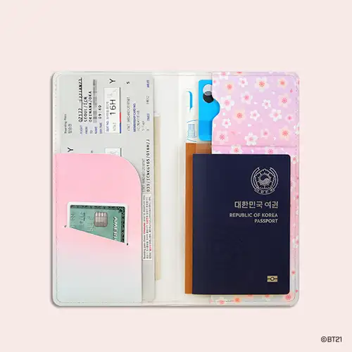 BT21 レザーパッチ パスポートカバー L [チェリーブロッサム] - クッキー(COOKY) — 3