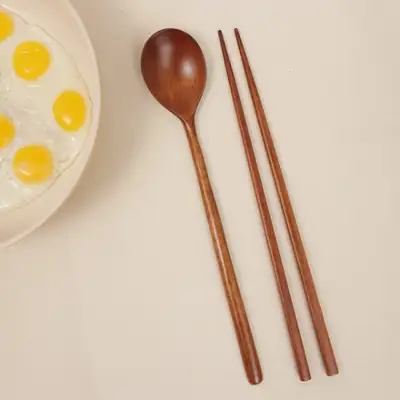 Chil Mong Korean Superior Craft Product - Natural Lacquer Birch Wood Spoon and Chopsticks Set
