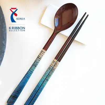(Korea Excellence Craft) Chilmong Wave Lacquered Wooden Spoon/Chopsticks/Cutlery Set for One