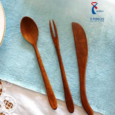 Chil Mong Natural Lacquered Wooden Tea Spoon/Tea Fork/Butter Knife 1pcs (Korean Superior Craft Product)