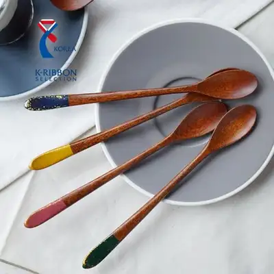 (Korea Excellent Craft Product) Chilmong Geumsugang-san Lacquer Wooden Long Tea Spoon Single (1pc)