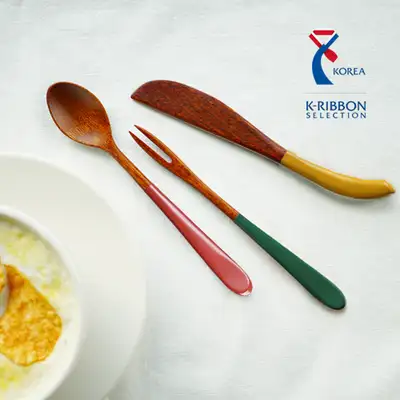 (Korea Excellence Craft) Chilmong Pure Lacquer Wooden Tea Spoon/Tea Fork/Butter Knife 1pc
