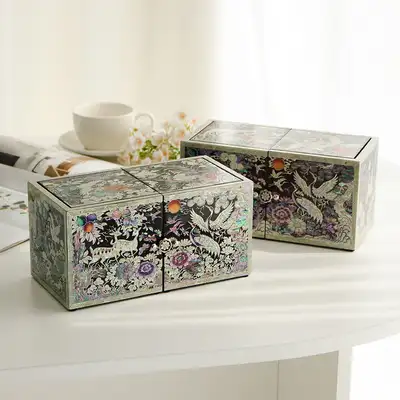 Najeon Chilgi Korea Traditional Beauty Shell Inlay Lacquer Jewelry Box (Langjae) Luxury New Double Structure Golden Rooster Special Shape Accessory Storage Box