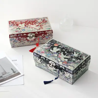 Najeon Chilgi Korea Traditional Korean Lacquerware Premium Large 2-Tier Flower and Crane Jewelry Box 30cm