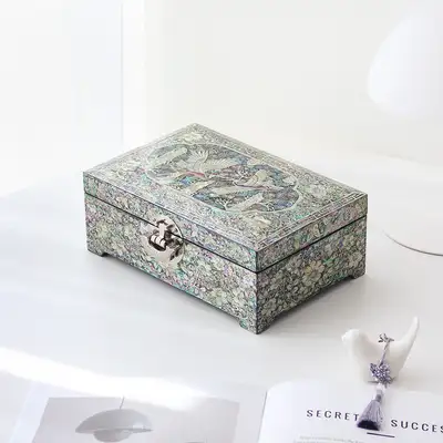 Najeon Chilgi Korea - Traditional Mother-of-Pearl Lacquer Two-Tier Yi Dynasty Jewelry Box with Pine and Crane Design 24cm (Crafted by Intangible Cultural Property Artisan Jang Tae-bok)
