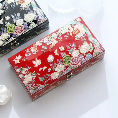 螺鈿漆器 韓國禮物 梅花玫瑰 貝殼寶石盒 23公分(單層)