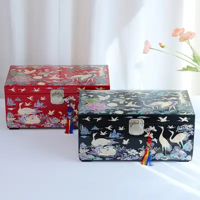 螺鈿漆器 韓國之美 牡丹 婚禮 紅釵 四柱盒 貝殼寶石盒（金英萬作品）
