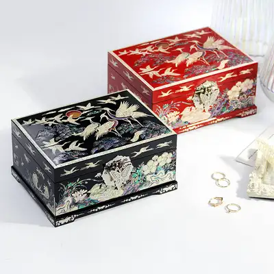 螺鈿漆器 韓國 紀念品 2層貝殼珠寶盒 18公分(金英萬作品)